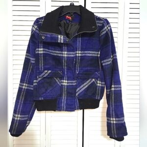 21 Women's L Plaid Bomber Style Jacket